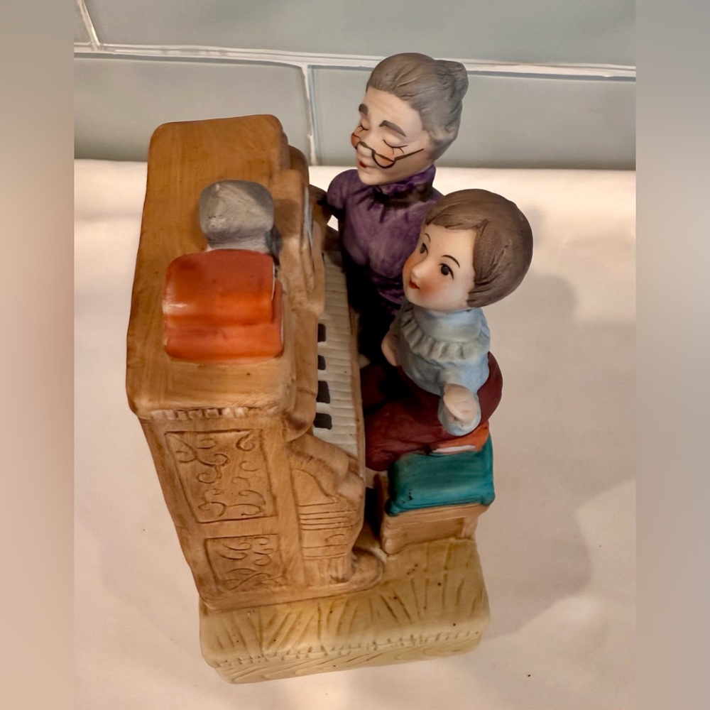 Albert E Price Elderly Lady And Boy Playing Piano Resin Figure working Music Box